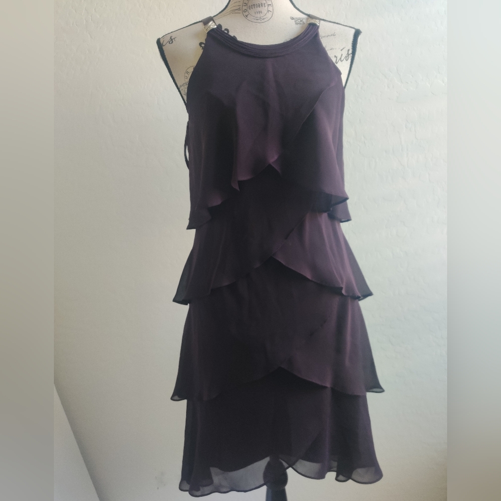 S.L. Fashions Vintage Y2K Plum Purple Tiered Layered Ruffle Midi Dress_6